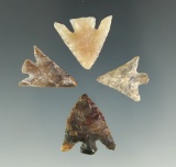 Set of four very nice Columbia Plateau points found near Vintage Washington.  Largest is 7/8