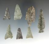 Group of seven assorted Flint Projectile Points recovered in Juneau, Alaska. Largest is 1 5/8