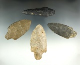 Set of four Flint Knives found in Lenawee Co., Michigan.  Largest is 3 1/2