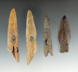 Set of four Inuit bone harpoon tips recovered in Alaska, largest is 3 1/8
