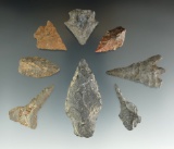 Group of eight assorted Martis Culture artifacts found in Eastern Tehama Co., California.