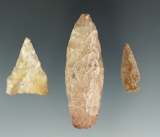 Set of three assorted flaked artifacts found near the Columbia River, Plymouth, Washington.