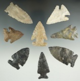 Set of 8 assorted Ohio Flint artifacts, all have some restoration. Largest is 2 7/16