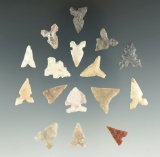 Set of 16 assorted Texas arrowheads, largest is 3/4