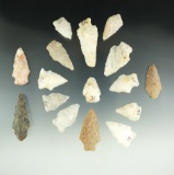 16 assorted quartz points found at the Zekiah Swamp area near Bryontown, Maryland