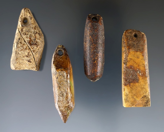 Set of 4 Inuit Bone Fishing Weights found in Alaska. All are well patinated. Largest is 2".