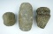 Set of three stone tools found in Ohio including a Grooved Hammerstone, Grooved Axe, and a Celt