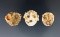 Very rare set! Three human face effigy shell pendants found together at a site in New Mexico.