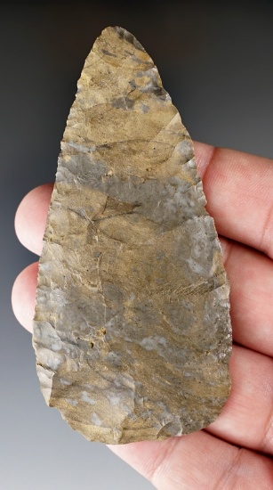 3 3/4" Adena blade made from attractive Onondaga Flint that is well patinated in nice condition. NY.