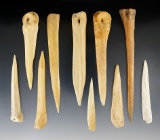 Set of 10 assorted bone Awls found in New Mexico. Largest is 5 1/8