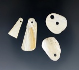 Set of 4 delicate drilled shell pendants found in Rio Puerco Valley, New Mexico. Largest is 1 1/16