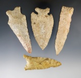Set of four assorted flaked artifacts found in the Illinois/Missouri area. Largest is 3 1/2