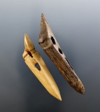 Pair of Inuit Ivory harpoon toggles. Largest is 2 15/16