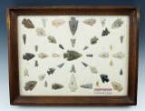 Interesting framed group of approximately 40 arrowheads found in Torreon, Mexico.