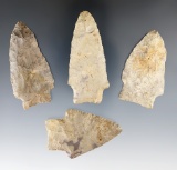 Set of 4 Transitional Paleo Knives found in Ohio. Largest is 2 5/8