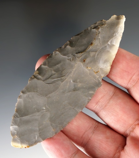 4 11/6" Adena Bi-pointed blade found in Indiana. Made from Hornstone.