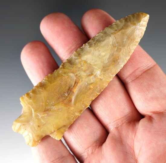 Exceptional! 3 13/16"  Heavy Duty with an ancient nick to tip made from beautiful Flint - Illinois.