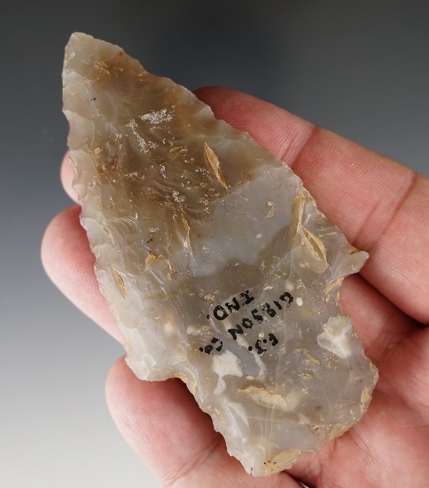 2 5/8" Adena Knife made from Chalcedony found in Gibson Co., Indiana.