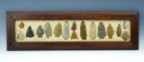 Exceptional old framed group of 16 points, all found near Oxford, Chester Co., Pennsylvania.