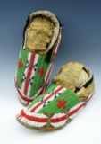 Beautifully beaded circa 1880s leather moccasins that are 10 1/4