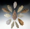 Group of 12 assorted arrowheads found in Maryland, largest is 2 7/8