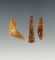 Set of three small decorative ivory artifacts, largest is 1 1/4