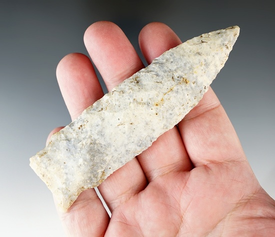 4 7/16" Etley knife from attractive speckled blue and white Flint found in Missouri.