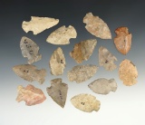 Group of 15 Assorted Ohio Arrowheads, largest is 1 3/4