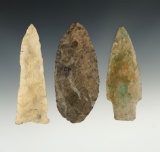 Set of three knives found in the Eastern/Southeastern U. S. Largest is 3 5/8