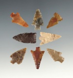 Set of eight assorted Columbia River arrowheads. Largest is 1