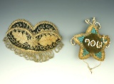 Beaded 1906 pin cushion and a vintage 7 1/2