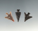 Set of three assorted Columbia River arrowheads. Largest is 7/8