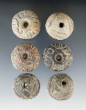 Set of six nicely styled Precolumbian clay beads found in Mexico. Largest is 1 1/4