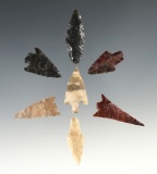 Set of seven assorted Columbia River arrowheads. Largest is 1 5/16