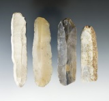 Set of four Uniface Neolithic flaked Knives found in Denmark, largest is 3 7/16