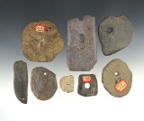 Set of 8 drilled Slate and Hematite artifacts found in the Northeast. Largest is 3 1/4