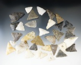 Set of 35 triangular projectile points found in the Eastern U. S. Largest is 1 1/2