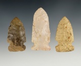 Set of 3 Sidenotch Points found in Ohio. Largest is 2 3/8