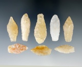 Group of eight Chalcedony arrowheads found in New Mexico, largest is 1 7/16