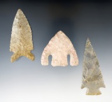 Set of three moderate to heavily restored Mid-Western Points, largest is 3