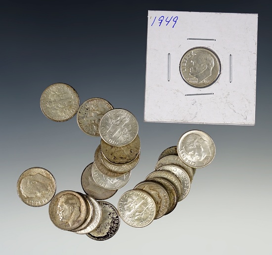 24 Roosevelt Silver Dimes1946 – 1953 VG-BU Includes AU 1949