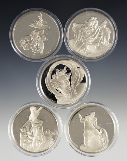 5 Different The Genius of Michelangelo Sterling Silver Medallions Approximately 40 grams each