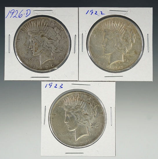 1922, 1923 and 1926-D Peace Silver Dollars VF-XF