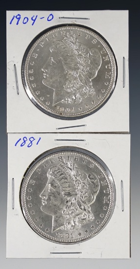 1881 and 1904-O Morgan Silver Dollars AU-BU