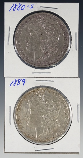 1880-S and 1889 Morgan Silver Dollars VF-XF Details