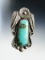 Silver and turquoise Ring, size 8. Top of ring measures 2