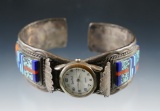 Sterling Silver and cut stone wrist cuff w/watch (does not work).