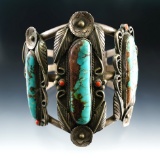 Large and ornate turquoise and silver Wrist Cuff.