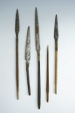 Set of 5 Island Culture Arrow Foreshafts, 4 have metal tips. Largest is 11