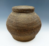 Large and beautifully woven vintage Pemiscot Indian lidded basket, Maine.